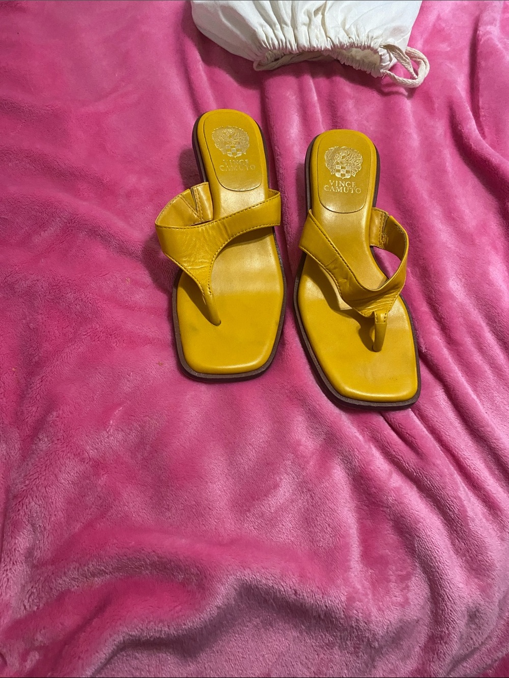 Vince Camuto Mustard Yellow Leather Thong Sandals